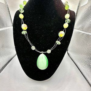 Green Beaded Necklace with Tiger Eye Glare 17-18"